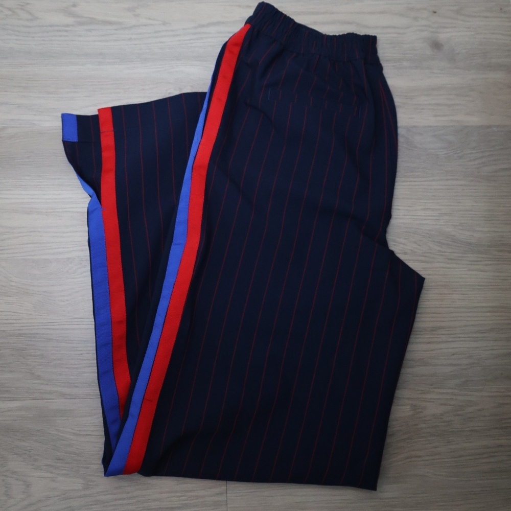 La Ligne Navy Wide Leg Pants with Red and Blue Stripes